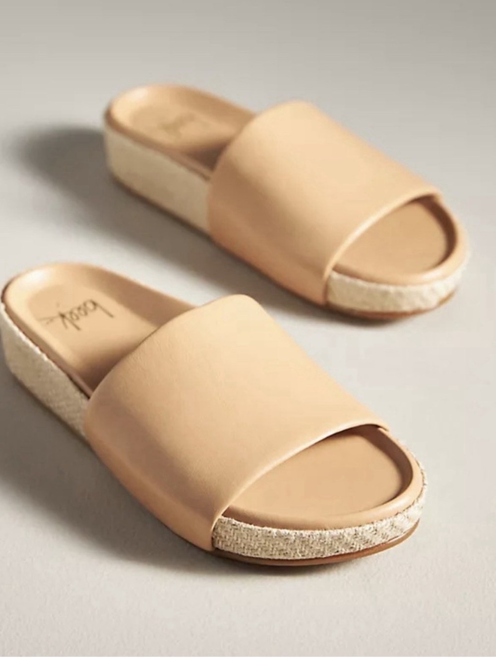 beek Beige Slide Sandals with Espadrille Platform